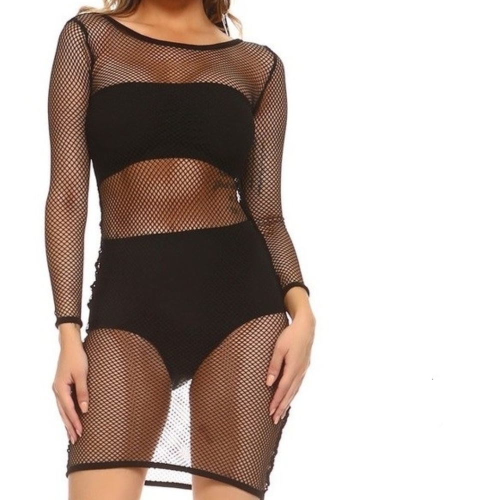 black mesh bodycon cover up dress